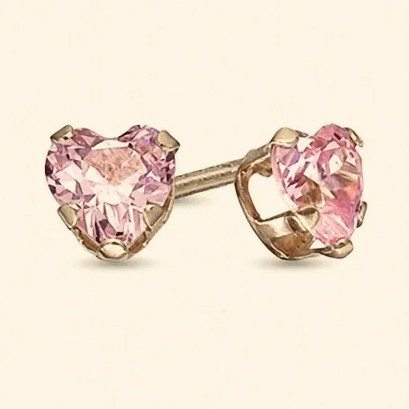 VINTAGE Heart-Shaped Pink Quartz Gem Stone Stud Earrings in Gold approx 1/4” - Picture 4 of 7